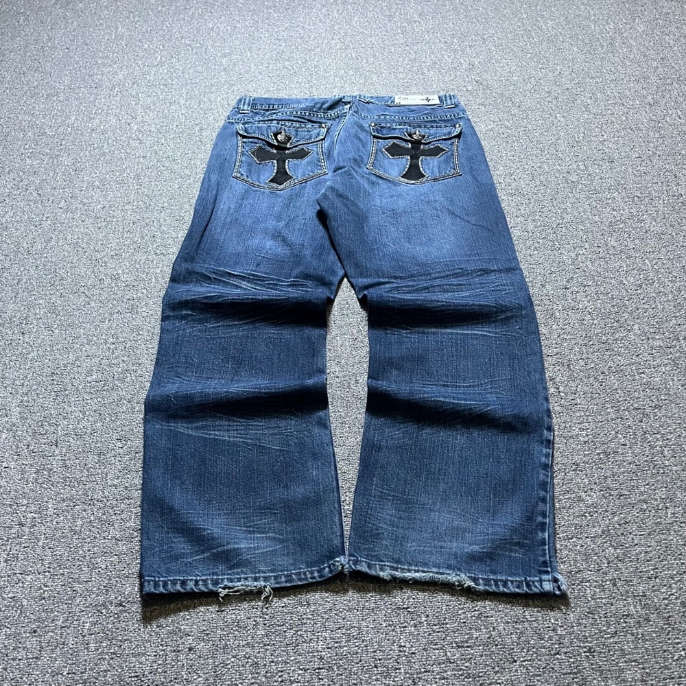 Vintage TM Exposure Jeans 38 Blue Gothic Cross Baggy Streetwear Y2K Denim